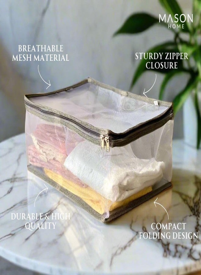 MASON HOME Net/Mesh Lehenga Storage Bag Small - 1pc - L x B x H - 18" x 13" x 9" | Clothes Storage Bag - Wardrobe Organizer with Transparent Window And Zip | Lehengas - Sarees - Delicate Garments - Image 3